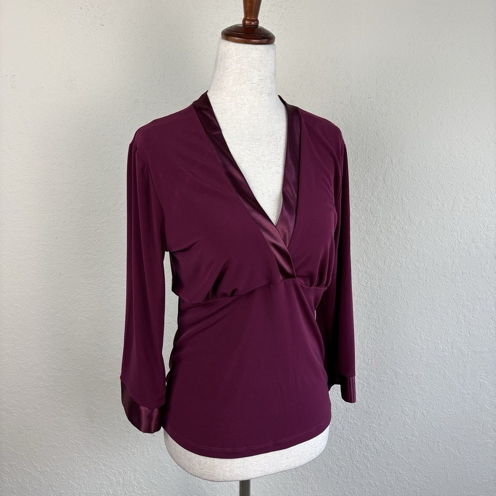 Y2k NY&C Blouse Babydoll Size M Maroon Career Office Siren 3/4 Sleeve 2000s